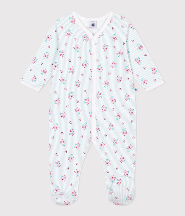 Katoenen babypyjama met bloemenprint wit/multicouleur