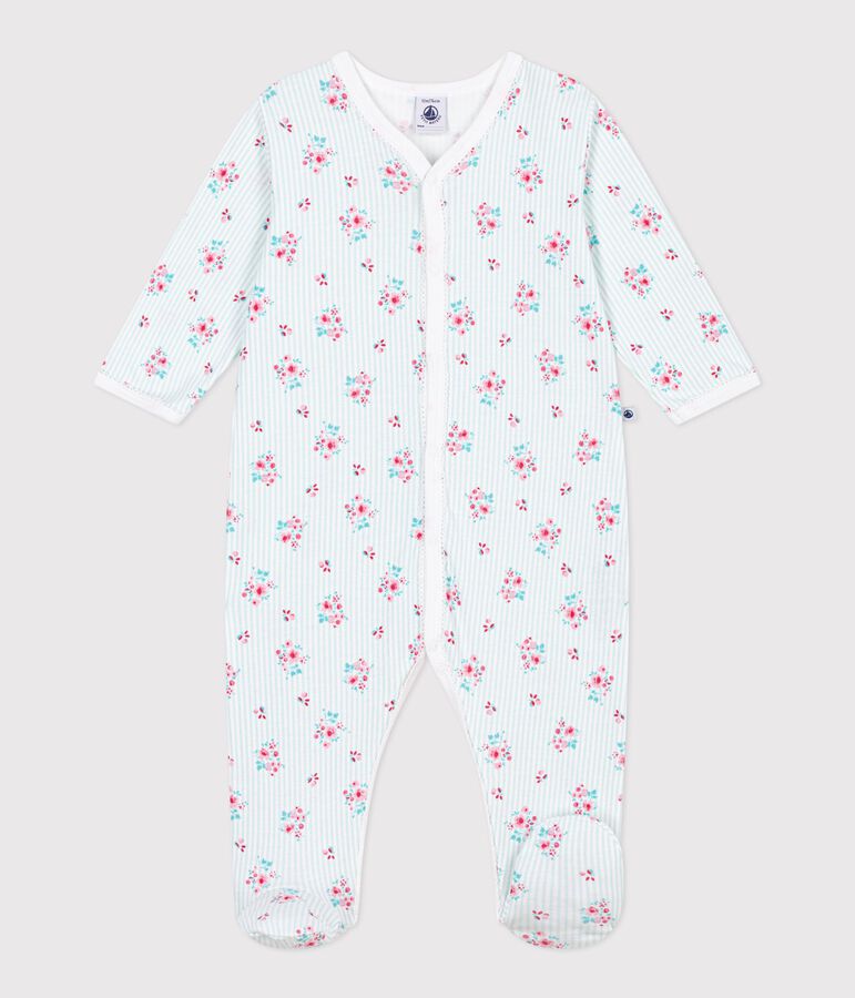 Katoenen babypyjama met bloemenprint wit/multicouleur