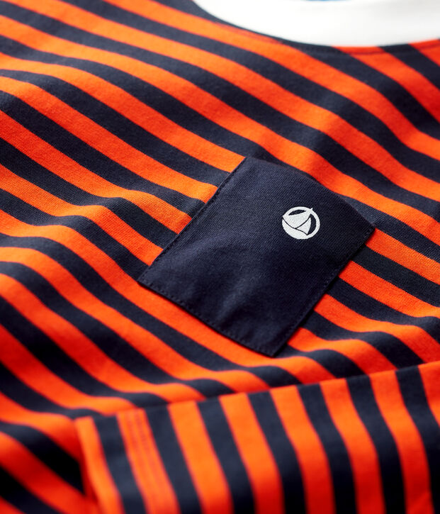 Katoenen jongens t-shirt met lange mouwen blauw/oranje