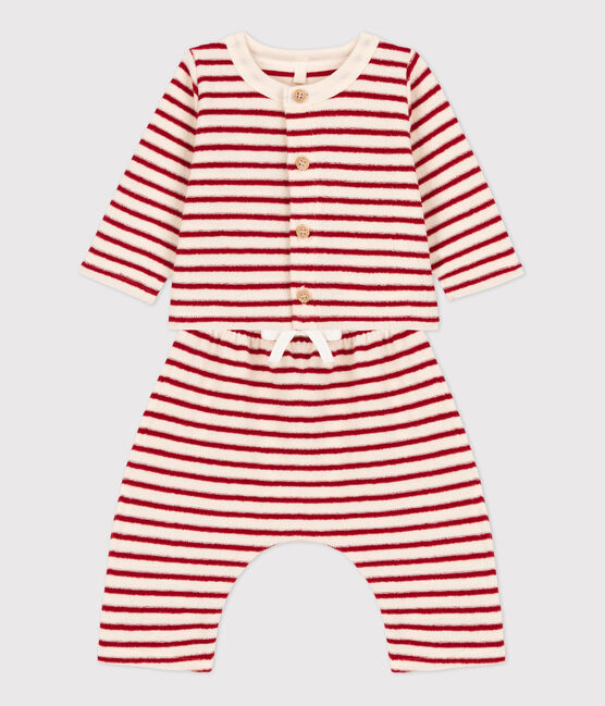 Ensemble bébé 2 pièces rayé en bouclette éponge blanc AVALANCHE/ STOP