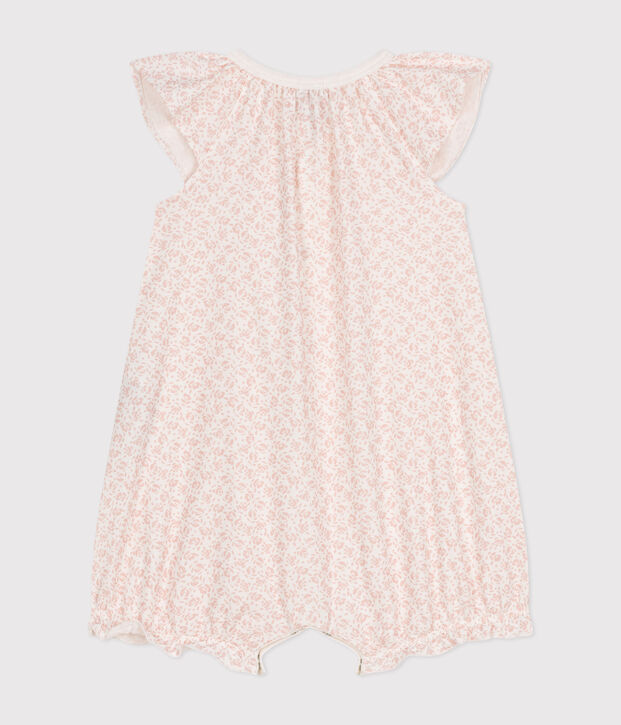Combinaison courte imprim&eacute; fleurs en coton b&eacute;b&eacute; blanc/rose