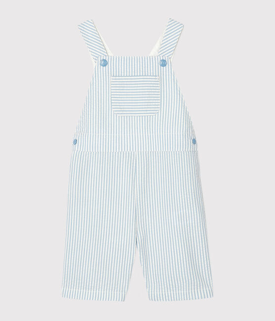 Salopette courte bébé garçon rayée bleu ACIER/blanc MARSHMALLOW