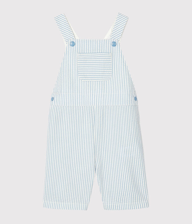 Salopette courte b&eacute;b&eacute; gar&ccedil;on ray&eacute;e bleu/blanc