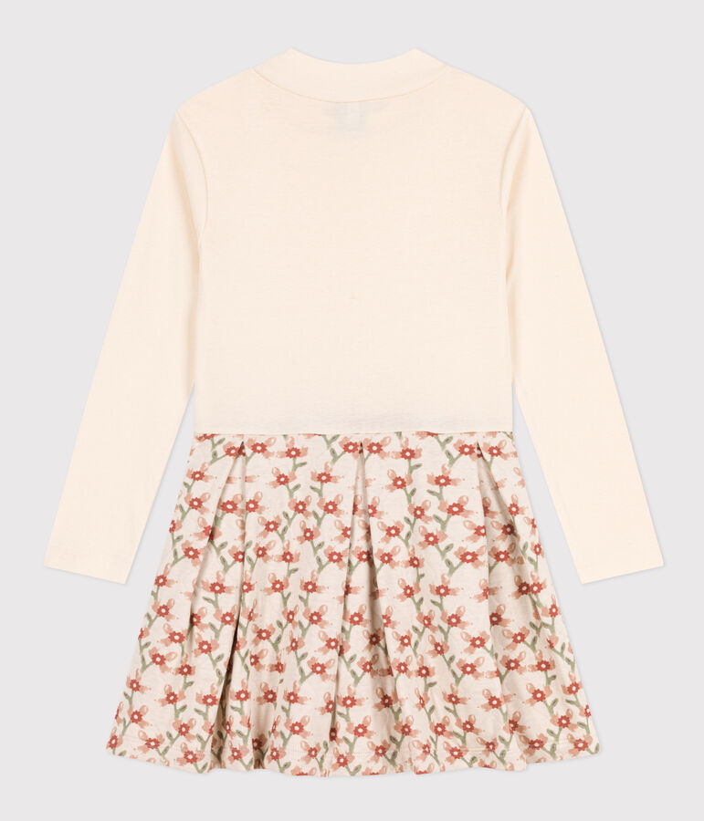 Bedrukte meisjesjurk met lange mouwen ecru/multicouleur