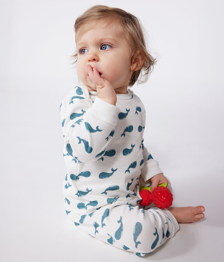 Pyjama b&eacute;b&eacute; en coton ouverture sans pression baleines blanc/vert