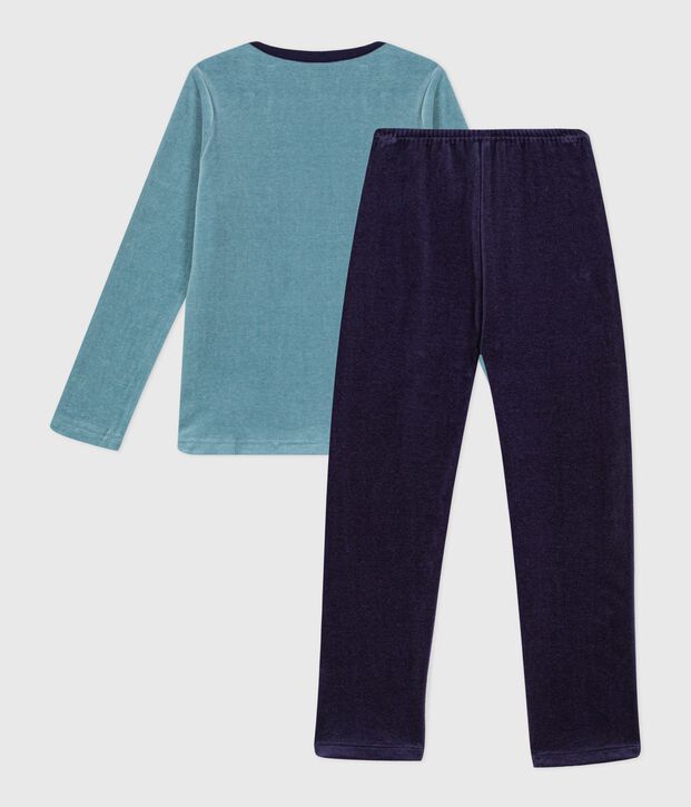 Fluwelen kinderpyjama blauw/blauw