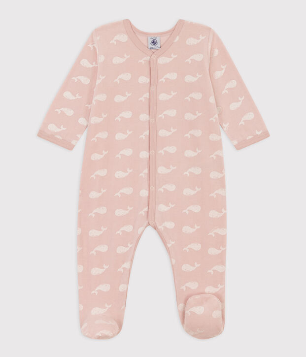 Pyjama van velours met roze walvissen roze/wit