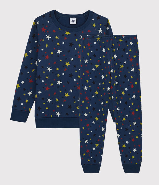 Kinderenpyjama van molton met stermotieven blauw MEDIEVAL/wit MULTICO