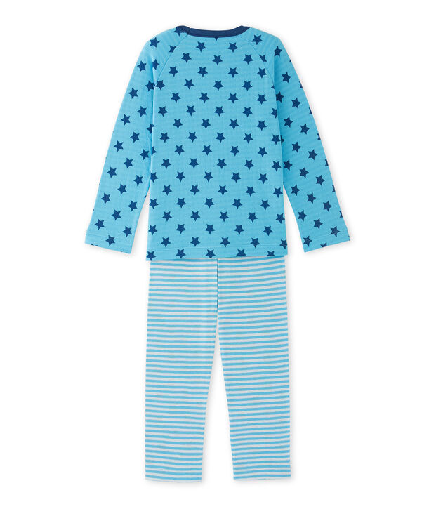 Pyjama gar&ccedil;on en tubique imprim&eacute; / ray&eacute; bleu/bleu