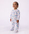 Babypyjama van geruwde fleece met opening op de rug en bloemetjesprint wit MARSHMALLOW/wit MULTICO
