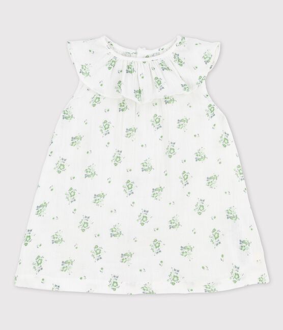 Robe manches courtes imprimé fleuri en gaze de coton bio bébé blanc MARSHMALLOW/blanc MULTICO
