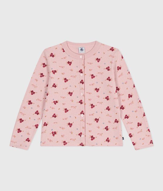 Cardigan enfant en coton imprimé rose JOLI/blanc MULTICO