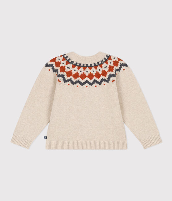 Cardigan jacquard laine et coton enfant fille beige MONTELIMAR/blanc MULTICO