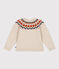 Cardigan jacquard laine et coton enfant fille beige MONTELIMAR/blanc MULTICO