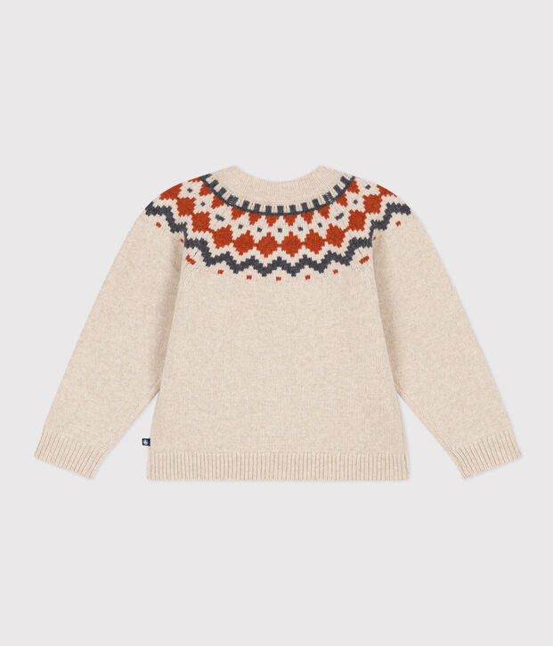 Jacquardgebreid vest in wol/katoen voor meisjes beige/multicouleur