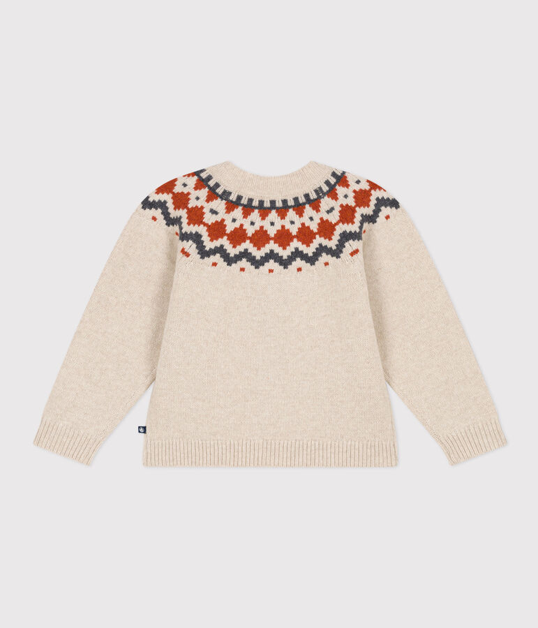 Jacquardgebreid vest in wol/katoen voor meisjes beige/multicouleur