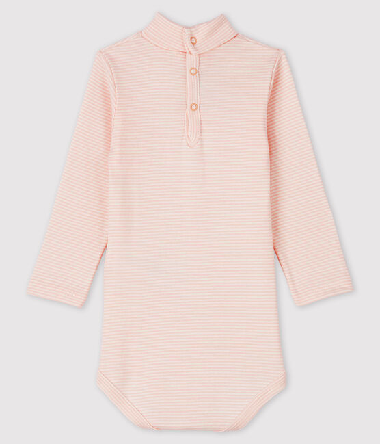 Body manches longues col roulé bébé rose MINOIS/blanc MARSHMALLOW