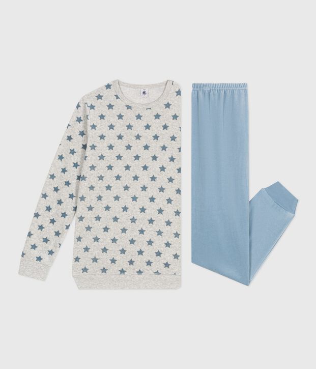 Pyjama enfant en velours imprim&eacute; &eacute;toiles gris/bleu