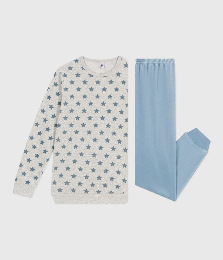 Pyjama enfant en velours imprim&eacute; &eacute;toiles gris/bleu