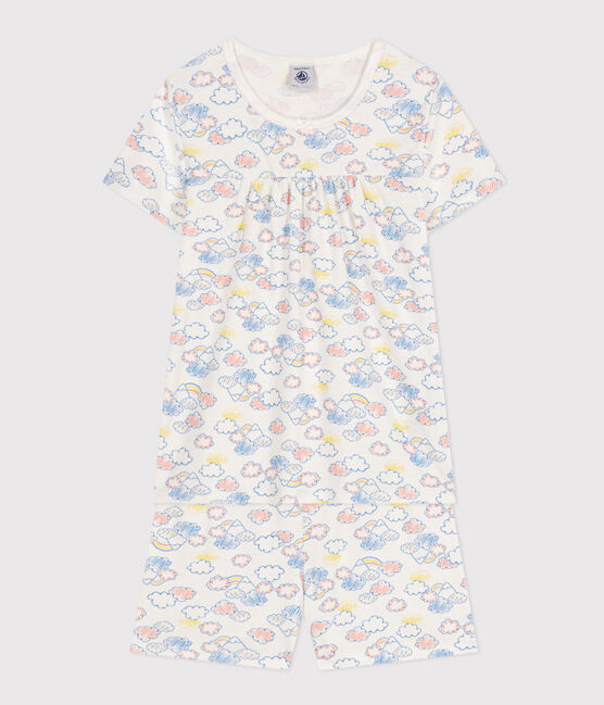 Katoenen pyjamashort met regenboogprint voor kinderen wit MARSHMALLOW/wit MULTICO