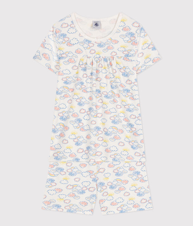 Pyjama short imprim&eacute; arc-en-ciel en coton enfant blanc/multicouleur