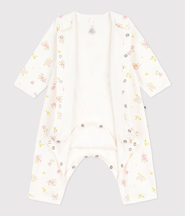 Katoenen bodypyjama zonder voetjes met bloemetjesprint wit/multicouleur