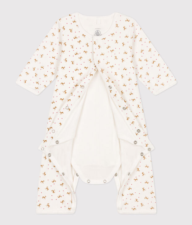 Katoenen bodypyjama zonder voetjes wit/rood
