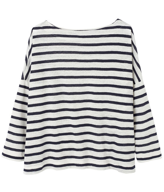 Top marinière femme en lin blanc LAIT/bleu SMOKING