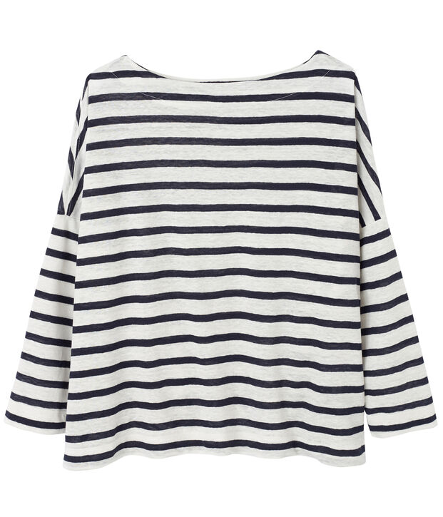 Top marini&egrave;re femme en lin blanc/bleu