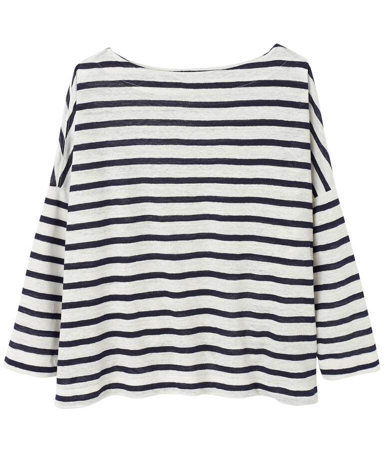 Top marini&egrave;re femme en lin blanc/bleu
