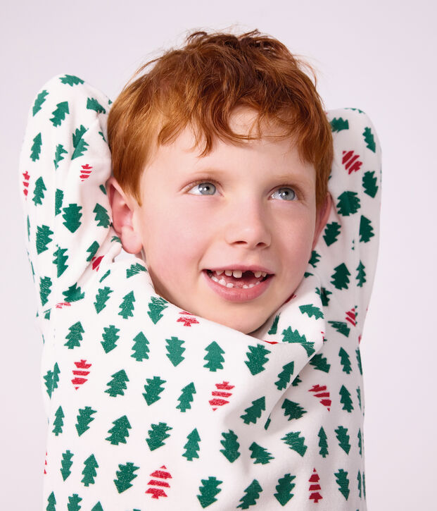 Fluwelen kinderpyjama met print wit/multicouleur