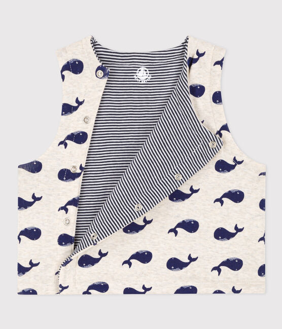 Omkeerbaar katoenen vest zonder mouwen met walvisprint voor baby's beige MONTELIMAR/blauw MEDIEVAL