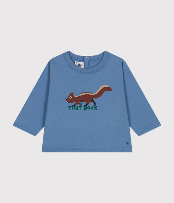 Tee-shirt manches longues en jersey fin bébé bleu BEACH