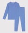 Pyjama enfant en coton à rayures bleu PERSE/blanc MARSHMALLOW