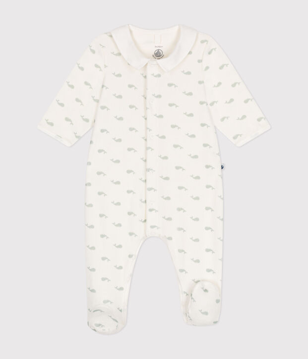Pyjama en velours b&eacute;b&eacute; blanc/vert