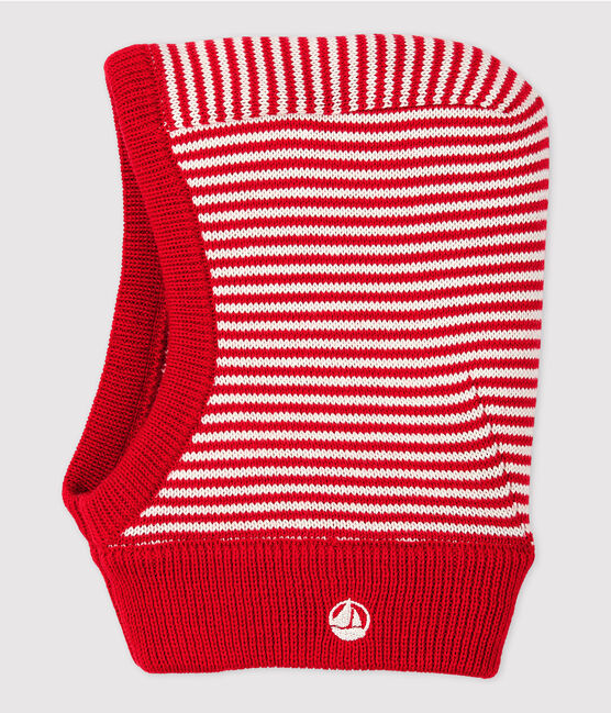 Bivakmuts baby met strepen rood TERKUIT/wit MARSHMALLOW