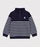 Katoenen sweatshirt met strepen en schipperskraag voor kinderen blauw/wit