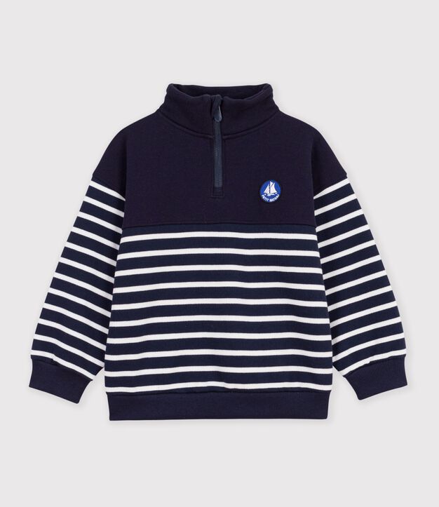 Katoenen sweatshirt met strepen en schipperskraag voor kinderen blauw/wit