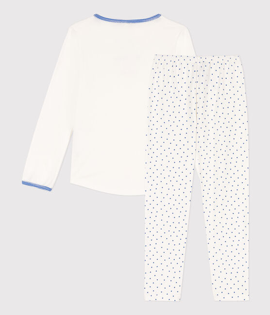 Katoenen meisjespyjama wit MARSHMALLOW/blauw PERSE