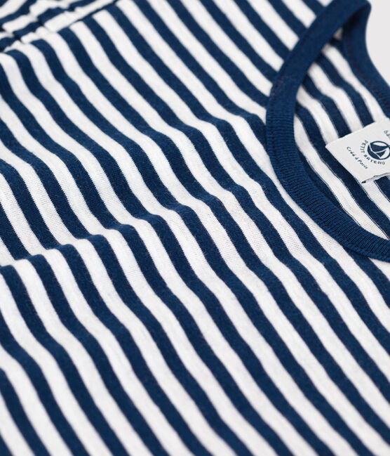 Gestreept T-shirt in katoen voor meisjes blauw MEDIEVAL/wit MARSHMALLOW