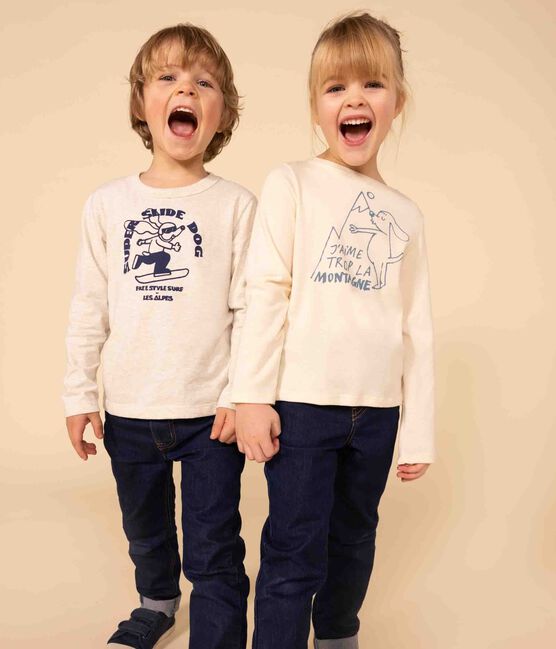 Tee-shirt manches longues en coton enfant fille écru AVALANCHE