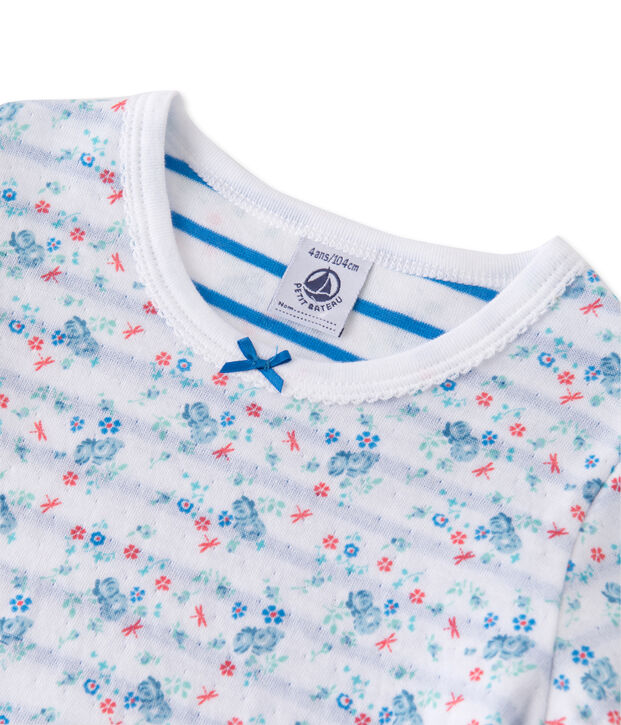Pyjama fille en tubique r&eacute;versible blanc/bleu/multicouleur
