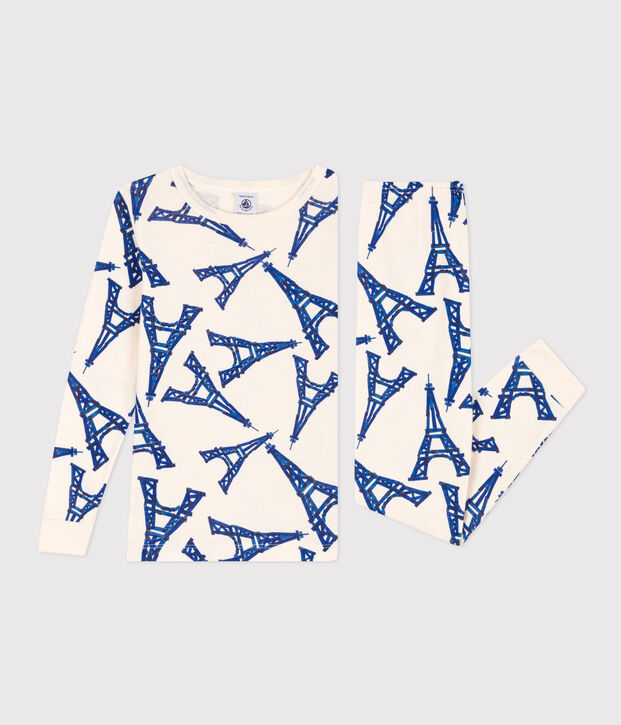 Aansluitende katoenen pyjama voor meisjes/jongens ecru/multicouleur