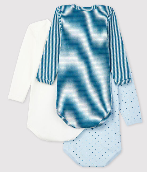Lot de 3 bodies manches longues bleus b&eacute;b&eacute; en coton multicouleur