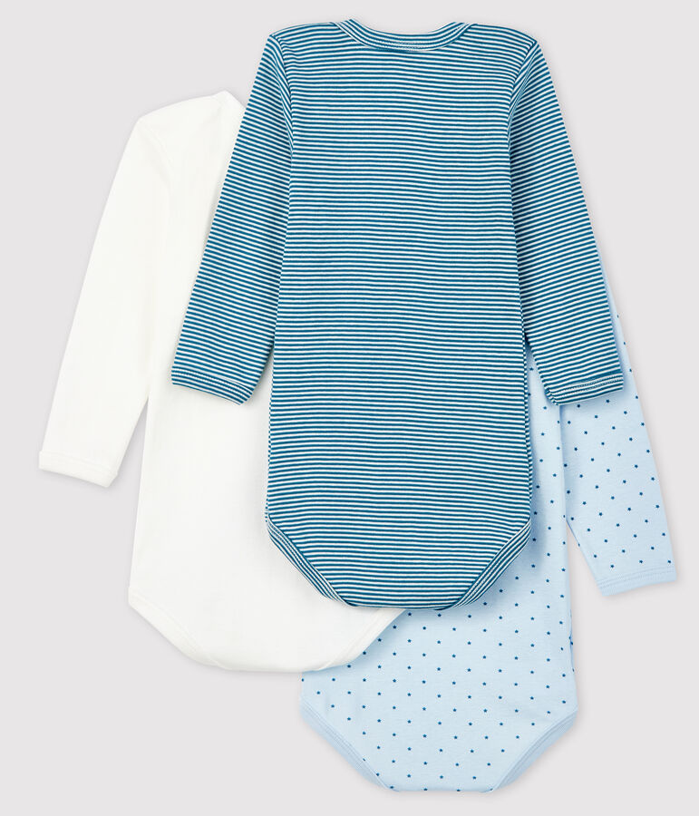 Lot de 3 bodies manches longues bleus b&eacute;b&eacute; en coton multicouleur