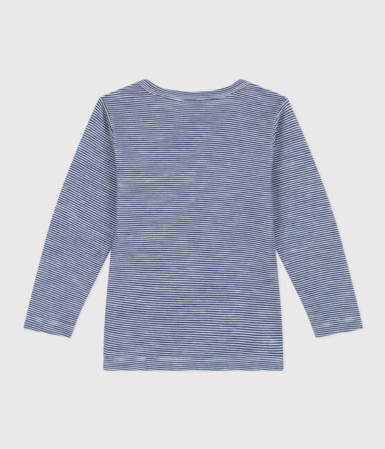 Gestreept T-shirt met lange mouw uit katoen voor kinderen blauw MEDIEVAL/wit MARSHMALLOW