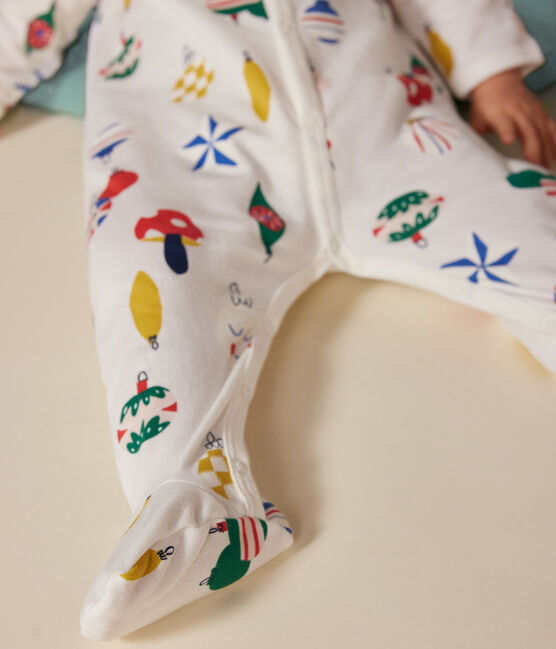 Pyjama en molleton gratté imprimé boules de Noël bébé blanc MARSHMALLOW/blanc MULTICO
