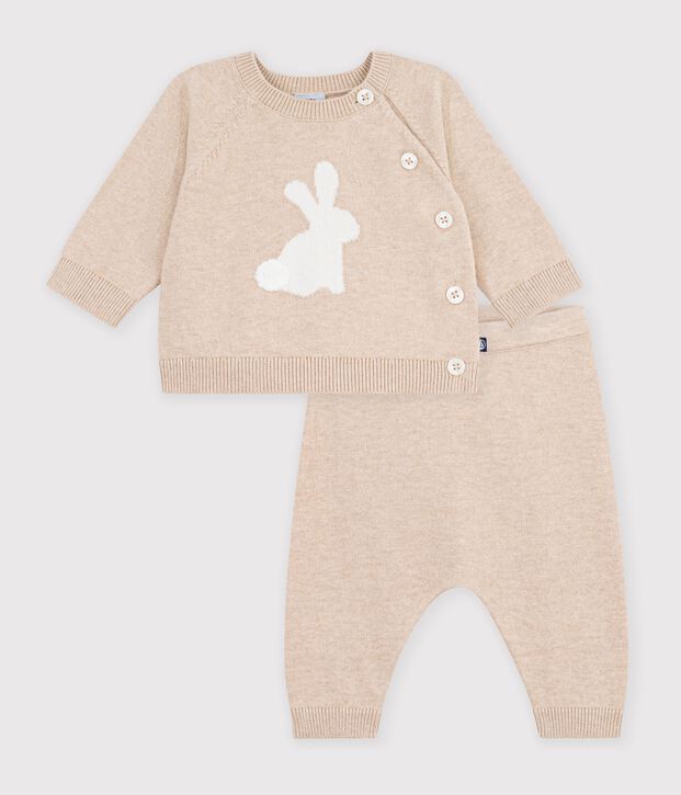 Ensemble b&eacute;b&eacute; en tricot &agrave; motif beige chin&eacute;