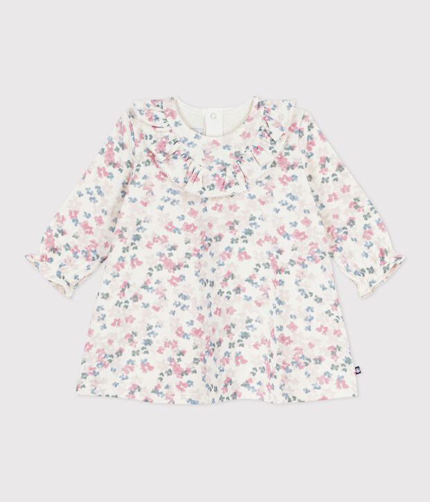 Katoenen babyjurkje met lange mouw en bloemenprint ecru/multicouleur