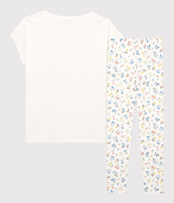 Pyjama zonder mouwen voor meisjes in katoen wit MARSHMALLOW/wit MULTICO
